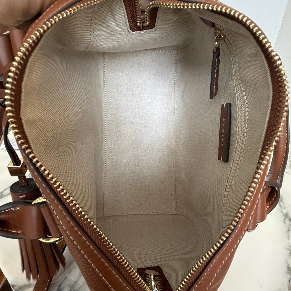 Radley London Noble Alley Brown Leather Medium Zip Top Satchel Bag 113009 NEW - Picture 15 of 15